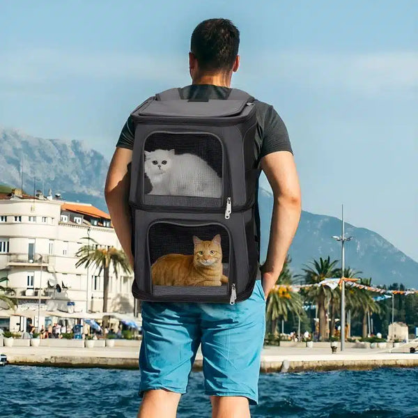 Double Sac Chat - Voyagez l’esprit tranquille : Le sac de transport pratique, confortable et sécurisé pour votre chat 🐾