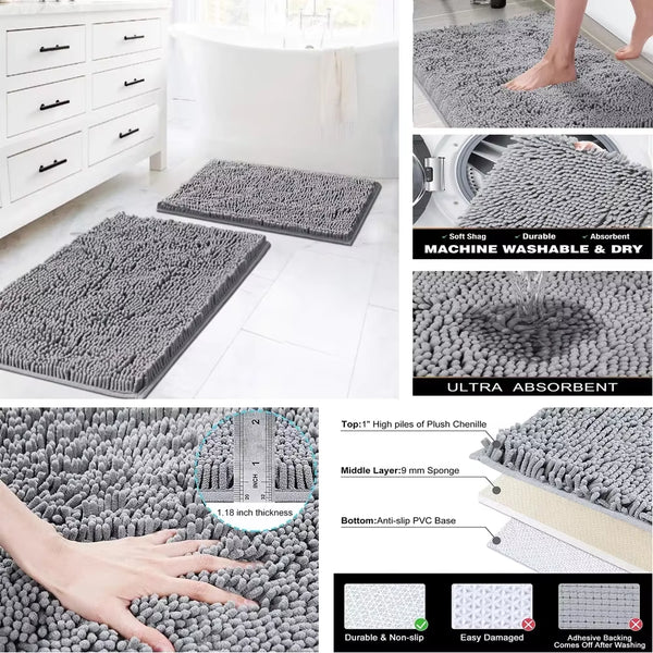 Chenille Soft Plush Bath Mat Super Absorbent Washable Non Slip Bathroom Comfortable Carpet for Shower Toilet Doormat Floor Rugs