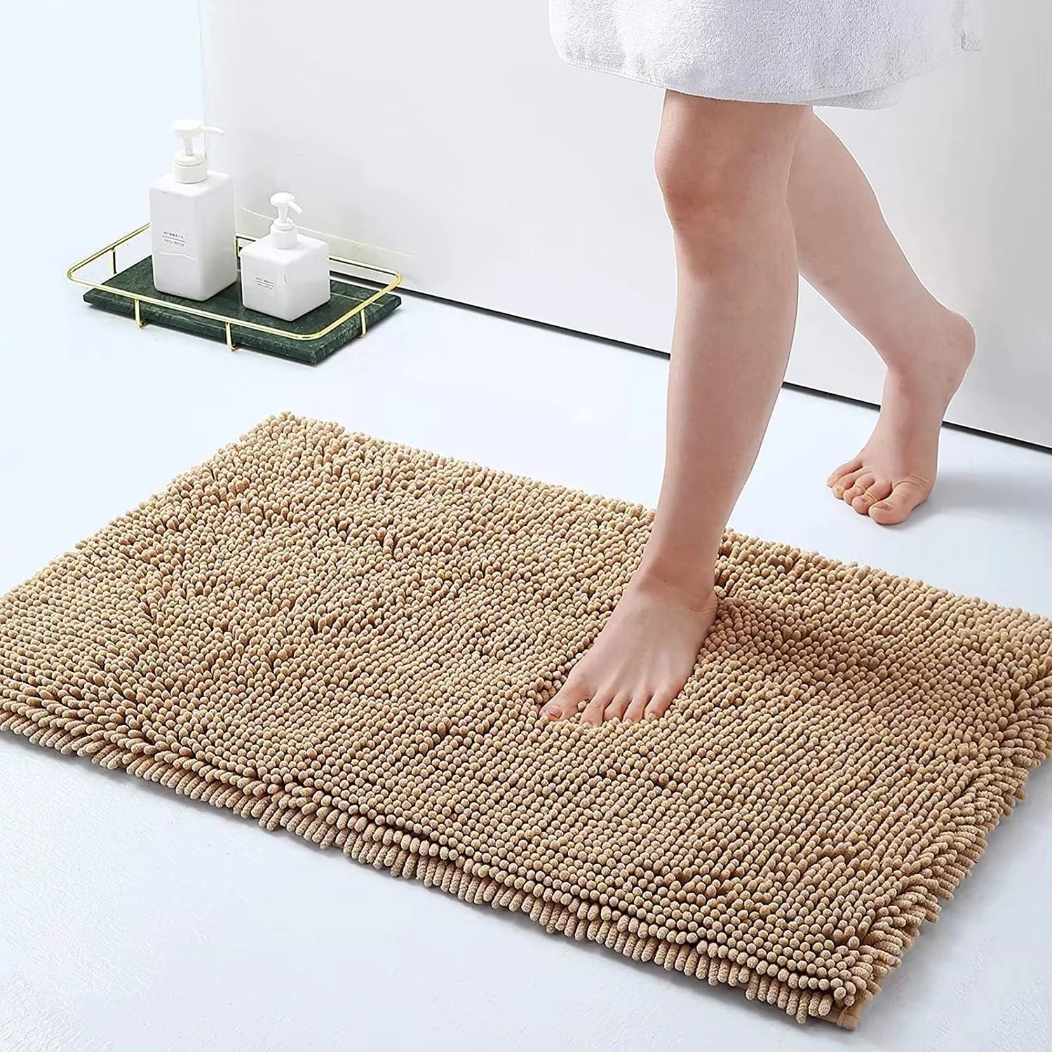 Chenille Soft Plush Bath Mat Super Absorbent Washable Non Slip Bathroom Comfortable Carpet for Shower Toilet Doormat Floor Rugs