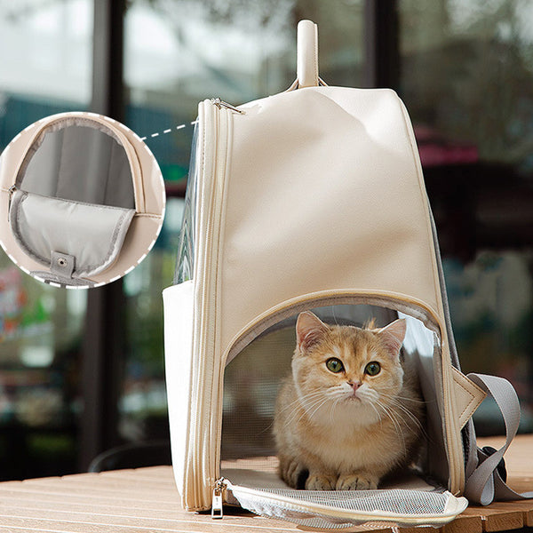 Sac à dos en cuir beige pour chat