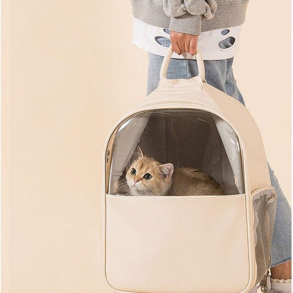 Sac à dos en cuir beige pour chat