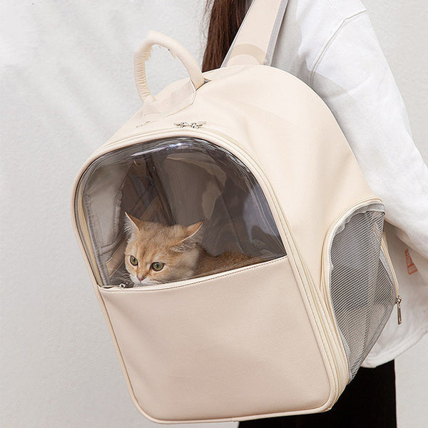 Sac à dos en cuir beige pour chat