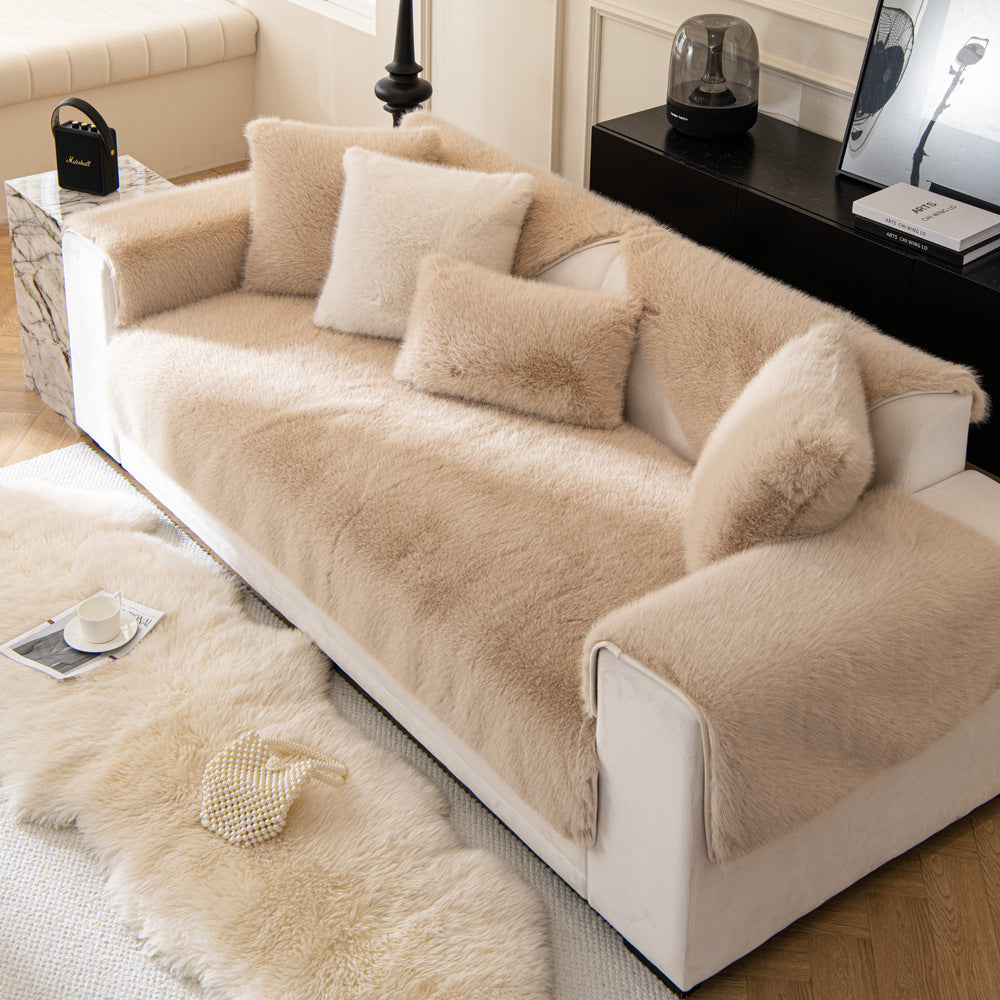 Mink Fur Light Luxury Cream Style Sofa Cushion Winter Thickened Fleece New