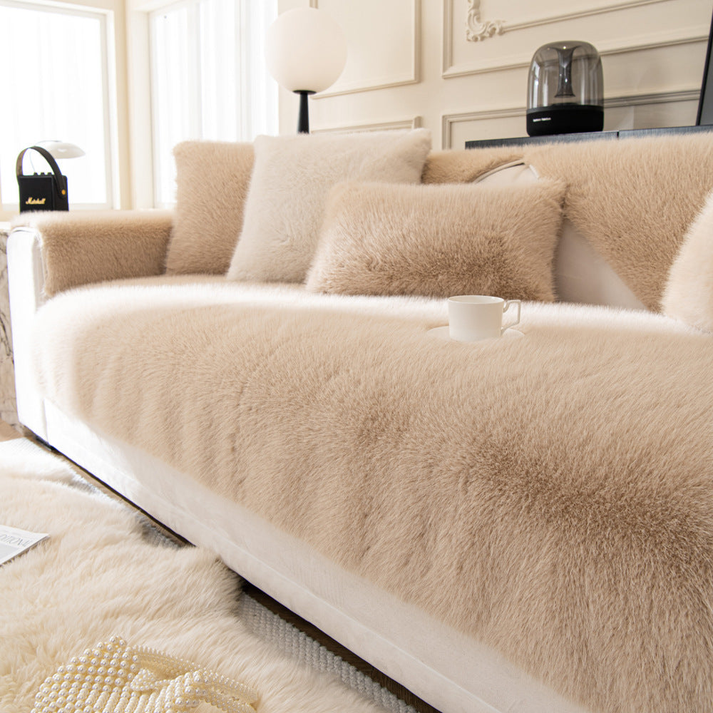 Mink Fur Light Luxury Cream Style Sofa Cushion Winter Thickened Fleece New