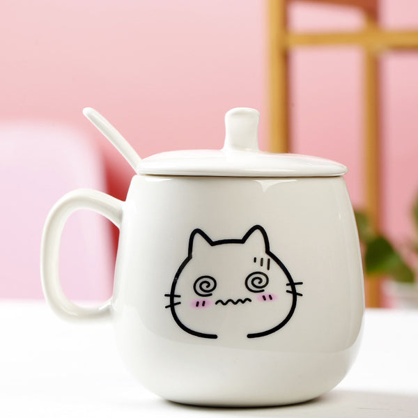 MIAOUS - Tasse créative en céramique en forme de chat avec couvercle et cuillère