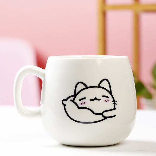 MIAOUS - Tasse créative en céramique en forme de chat avec couvercle et cuillère