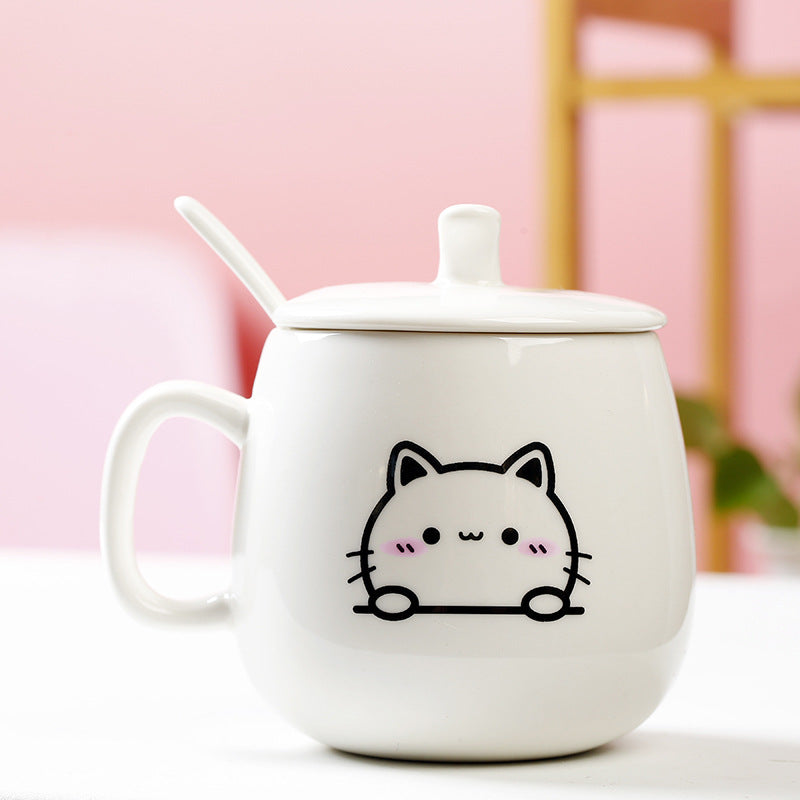 MIAOUS - Tasse créative en céramique en forme de chat avec couvercle et cuillère