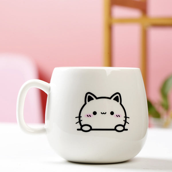 MIAOUS - Tasse créative en céramique en forme de chat avec couvercle et cuillère