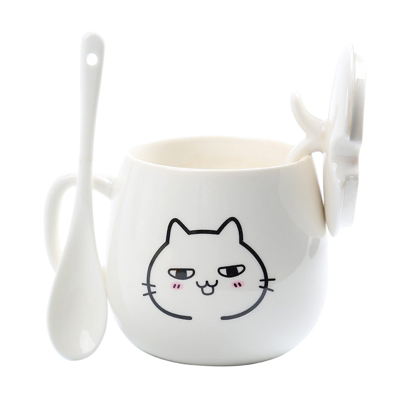 MIAOUS - Tasse créative en céramique en forme de chat avec couvercle et cuillère