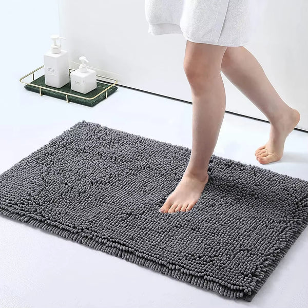 Chenille Soft Plush Bath Mat Super Absorbent Washable Non Slip Bathroom Comfortable Carpet for Shower Toilet Doormat Floor Rugs