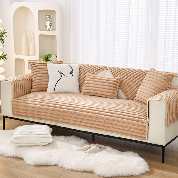 Rabbit Hair Straight Sofa Cushion Winter Thick Non-slip Leather Sofa Cover