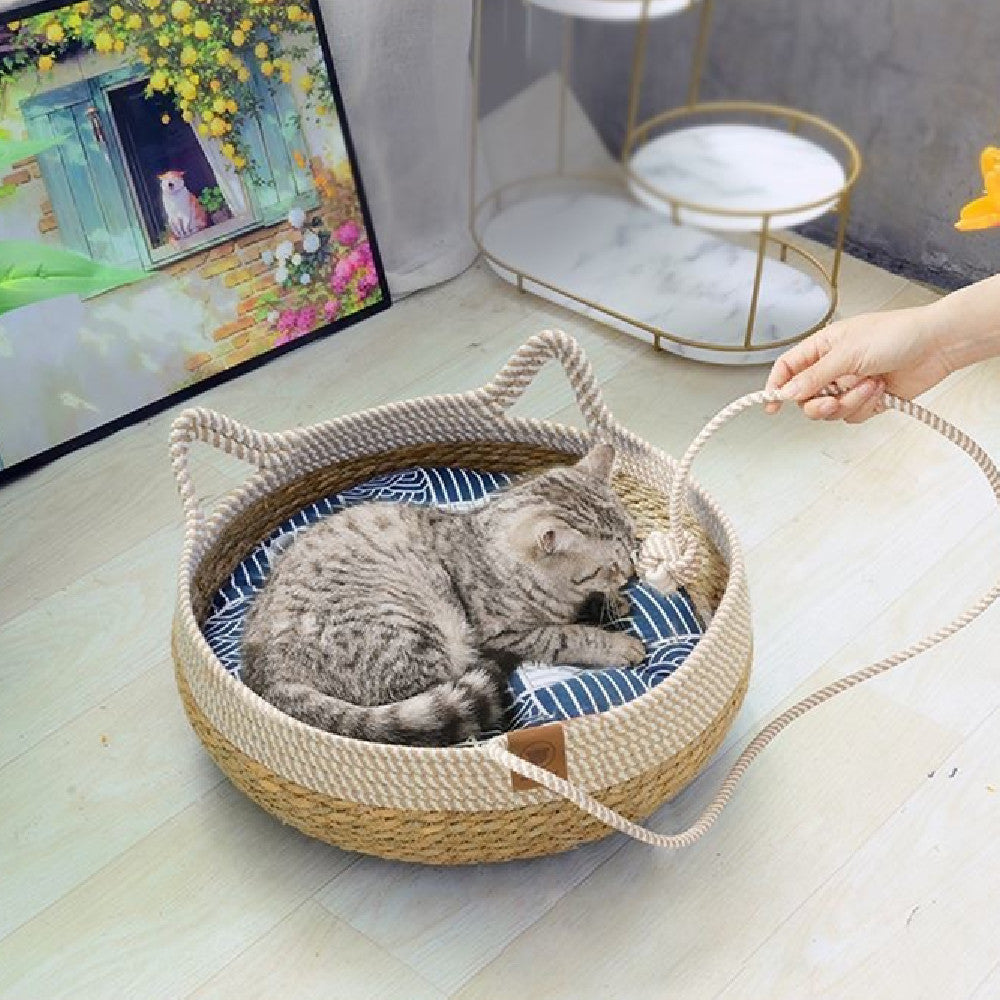 Nid en rotin tissé pour chat avec jeux