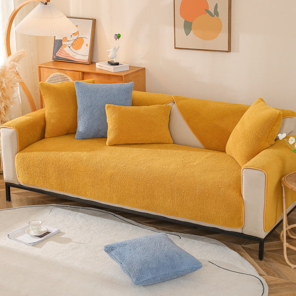 Home Fashion Solid Color Lambswool Sofa Cover