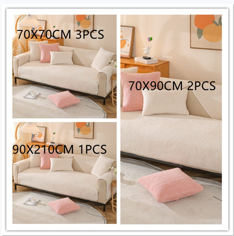 Home Fashion Solid Color Lambswool Sofa Cover