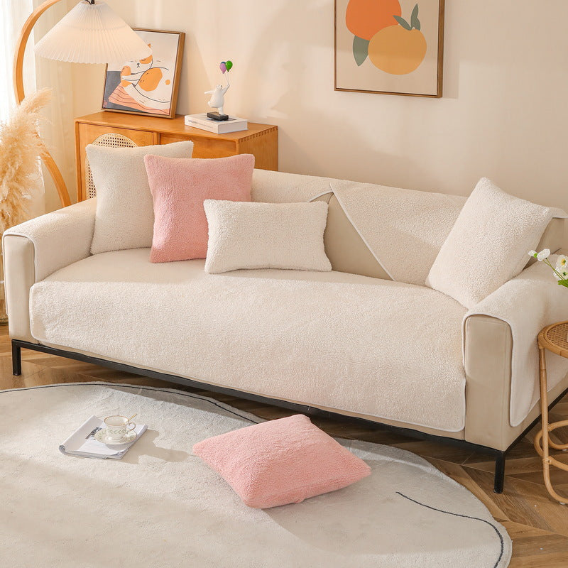 Home Fashion Solid Color Lambswool Sofa Cover