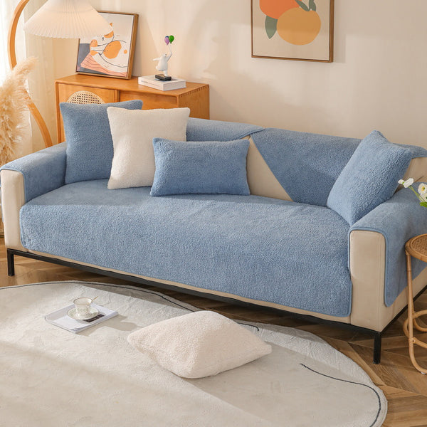 Home Fashion Solid Color Lambswool Sofa Cover
