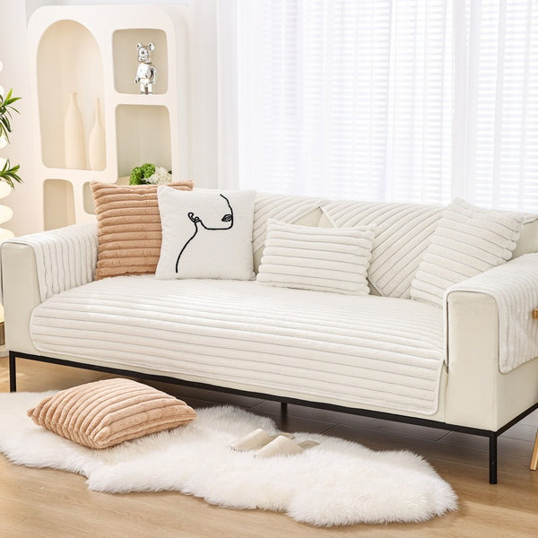 Rabbit Hair Straight Sofa Cushion Winter Thick Non-slip Leather Sofa Cover