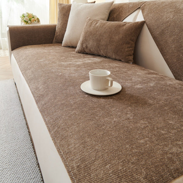 Waterproof To Prevent Leakage Of Urine Chenille Solid Color Sofa Cushion Straight Row Universal Three-seat Cover Cloth Cushion
