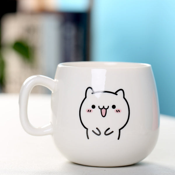 MIAOUS - Tasse créative en céramique en forme de chat avec couvercle et cuillère