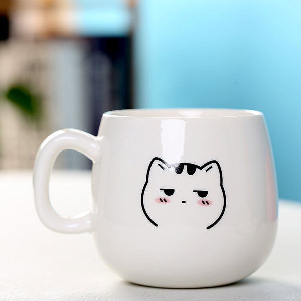 MIAOUS - Tasse créative en céramique en forme de chat avec couvercle et cuillère