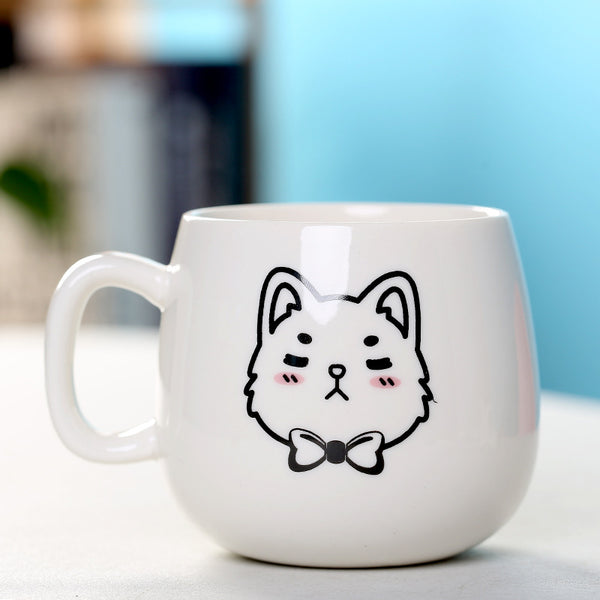 MIAOUS - Tasse créative en céramique en forme de chat avec couvercle et cuillère