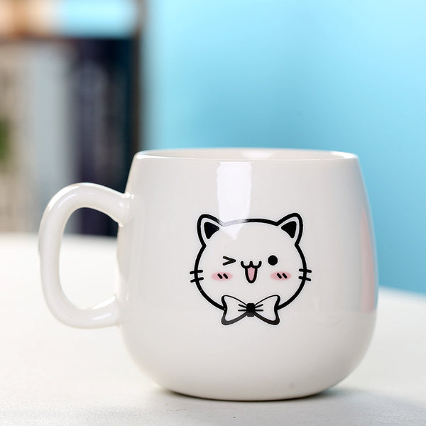 MIAOUS - Tasse créative en céramique en forme de chat avec couvercle et cuillère