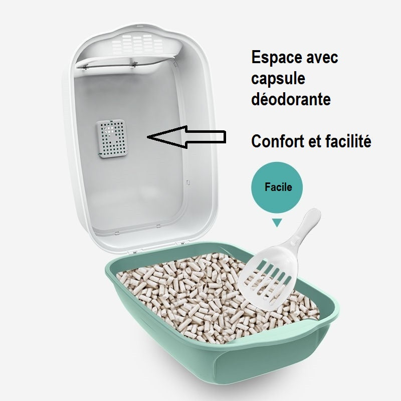 ESPACE DEODORANT INTEGRE  - Litière innovante pour Chat - Entièrement Fermée – Propreté et Confort pour Votre Félin !