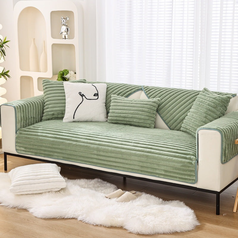 Rabbit Hair Straight Sofa Cushion Winter Thick Non-slip Leather Sofa Cover