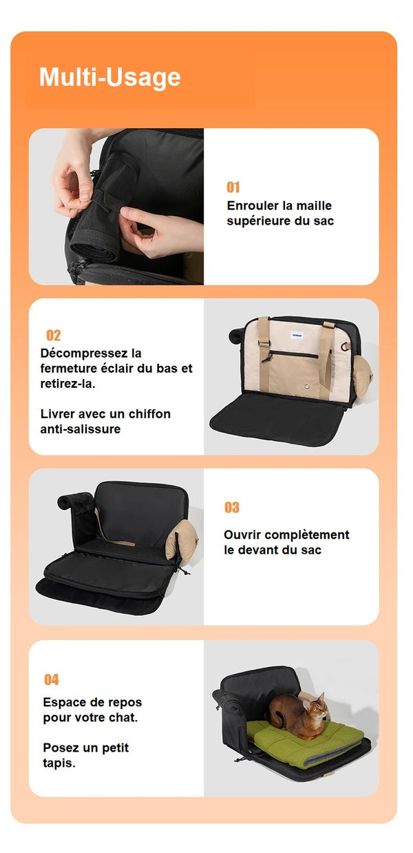 Sac de Transport Portable et Respirant pour Chats - Bandoulière Léger en Toile