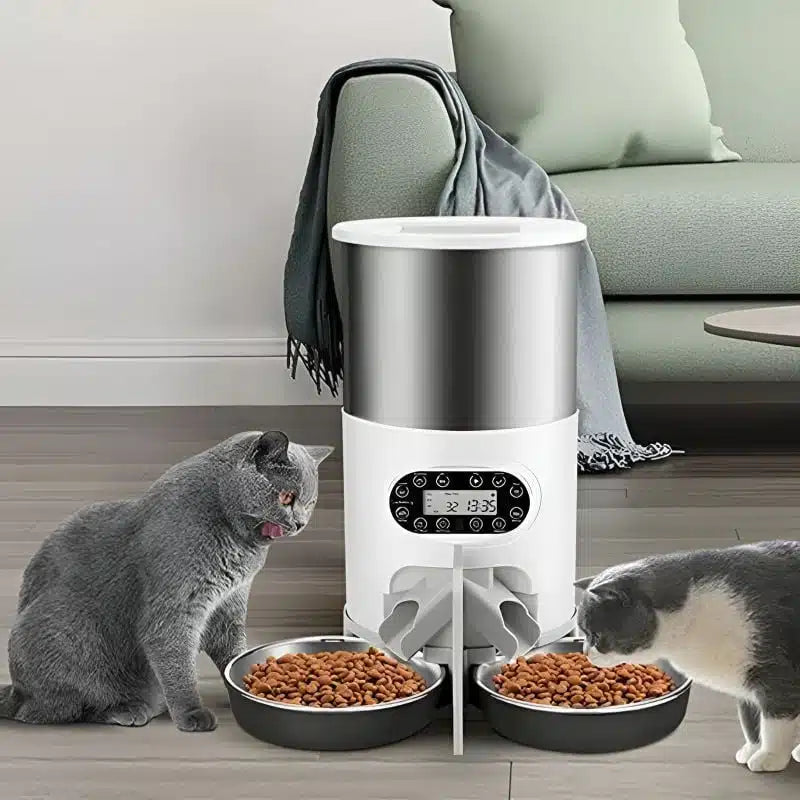 Distributeur à croquettes intelligent en inox – Offrez à vos chats une alimentation précise et automatique !