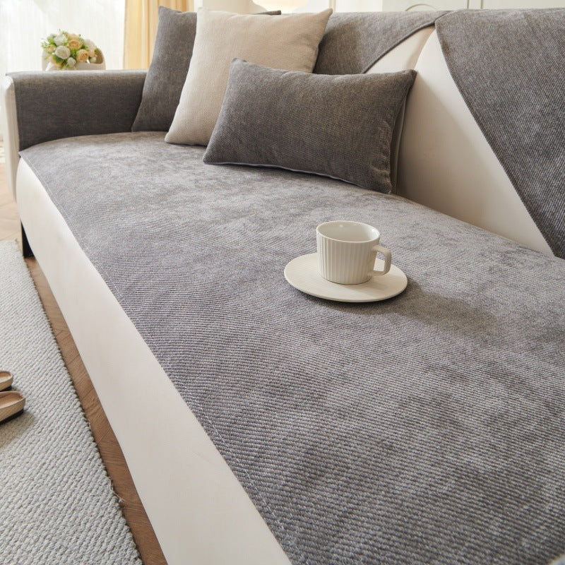 Waterproof To Prevent Leakage Of Urine Chenille Solid Color Sofa Cushion Straight Row Universal Three-seat Cover Cloth Cushion