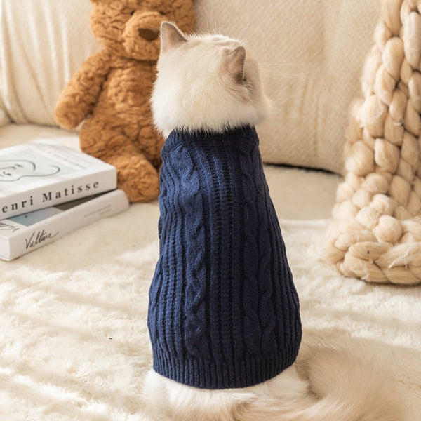 Pull d'hiver pour chat tricoté - Collection 2025