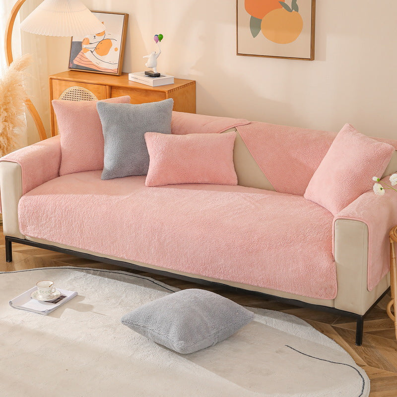 Home Fashion Solid Color Lambswool Sofa Cover