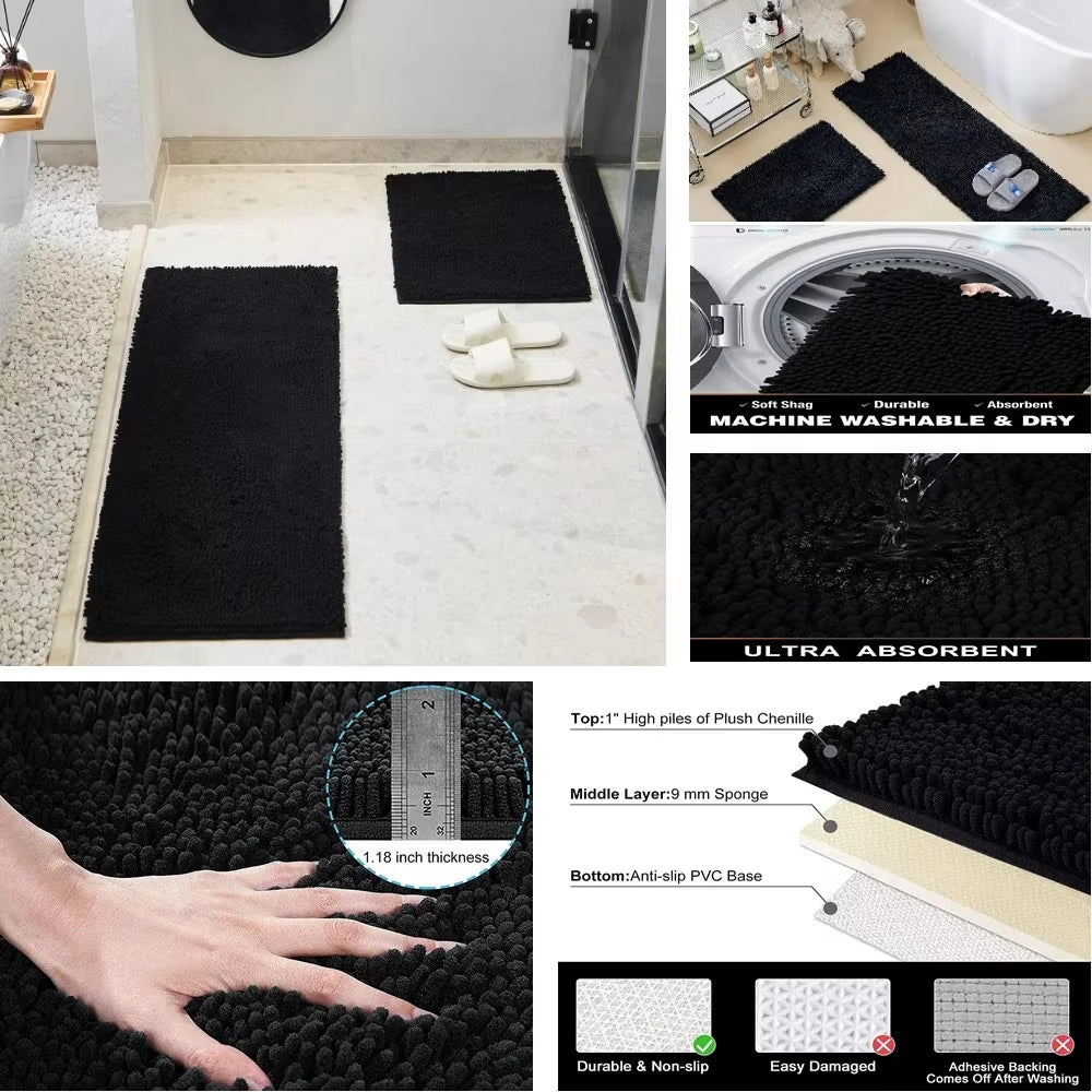 Chenille Soft Plush Bath Mat Super Absorbent Washable Non Slip Bathroom Comfortable Carpet for Shower Toilet Doormat Floor Rugs