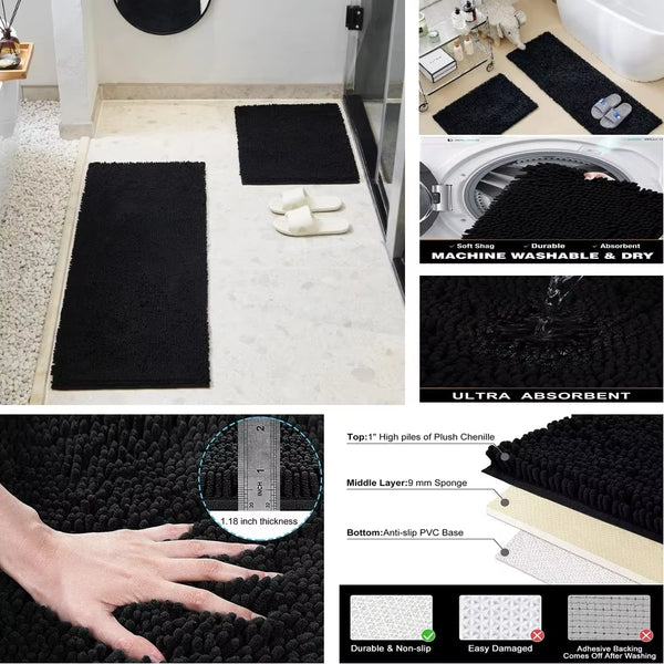 Chenille Soft Plush Bath Mat Super Absorbent Washable Non Slip Bathroom Comfortable Carpet for Shower Toilet Doormat Floor Rugs