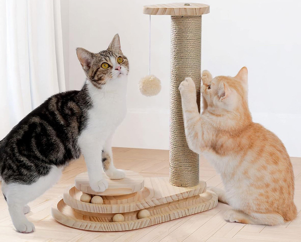 Piliers à Griffer en Bois Massif avec 3 jouets pour Chat